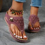 Women's Solid Color Wedge Heeled Sandals Casual Clip Toe Platform Shoes Comfortable Hollow Out Design Summer Shoes