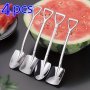 4PCS Set Stainless Steel Shovel Spoons - Creative Dessert & Watermelon Scoops Cute Fruit Serving Tools For Kitchen And Restaurant Use