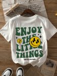 Letter Print T-Shirt Short Sleeve Crew Neck Casual Top For Summer & Spring Women's Clothing