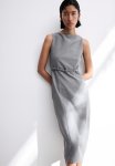 Belted Boat-neck Dress - Grey Marl