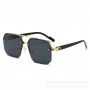 Double Bridge Half-rim Polygonal Metal Sunglasses