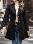 Solid Single Button Lapel Overcoat Versatile Long Sleeve Winter Outwear Women's Clothing