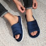 Men's Solid Color Open Toe Breathable Slippers Sweat Absorbing Comfy Non Slip Lightweight Slides Men's Indoor Footwear