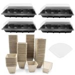 Jopy 4 Pack Seed Starter Tray Kit For Indoor Outdoor Garden Seeding Plastic Germination Trays With 120 Square Seed Peat Pots For