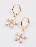 Goldair Gold Pearl Flower Huggie Earrings