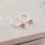 Cassia 925 Sterling Silver 12MM Hoop Earrings With Pink Cz Stone Dangle