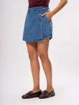 Edge Blue Denim Wrap Skort - 36 Blue