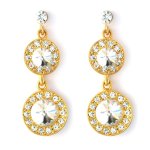 Goldair Gold Tone Round Hanging Earrings With Clear Crystals