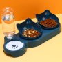 CAT Bowls Double Feeder - Plastic Pet Food & Water Bowls For S Automatic Water Dispenser Dual Dish Set With Paw Print Design