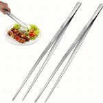 1PC Extra-long & Thick Stainless Steel Bbq Tongs - Non-slip Easy Grip For Home Cooking & Outdoor Grilling Polished Finish