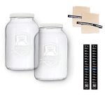 Printed Kombucha Jar 2 Pack - 1 Gallon Glass Jars For Homebrewing- Brew Notes Printed On Jar - Includes Muslin Cover Rubber Band