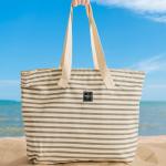 Tote Beach Bag Stripe Grey And Natural