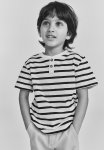 Cotton Henley T-Shirt - White & Black Striped