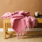 Woollen Blend Blanket Throw Rose Pink