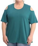 Ladies Plain COLD SHOULDER Top - 60 Green