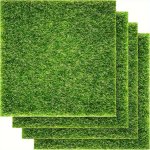 Artificial Grass Miniature Fairy Garden Ornament - 4 Pcs Plastic Craft Grass Mats 15.24X15.24 Cm For Diy Dollhouse Landscaping S