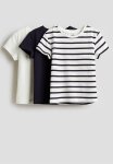 3 Pack Cotton Tops - Navy Blue & White