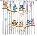 Zhirain Cute Owl Curtains Cute Cartoon Owls On The Branch Decoration Design Curtain With Rod Pocket For Nursery Classroom Toddle