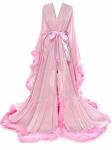 Molisa Sexy Feather Bridal Robe Long Lingerie Wedding Scarf Illusion Sleepwear Nightgown Bathrobe With Belt Pink S m