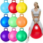 Meooeck 9 Pcs 29 Inch Colored Hopper Ball With Handle Bulk For Kids And Adults Carnival Outdoor Games Large Jumping Hopping Boun
