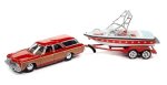 Johnny Lightning 1:64 1973 Chevy Caprice W Boat & Trailer Medium Red Hulls & Haulers