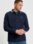 Tipped Long Sleeve Polo In Dark Navy - XXL