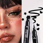 Pecolorvers 2 In 1 Waterproof Black Liquid Eyeliner & Stamp Set - Alcohol Free Quick-drying Eye Makeup With Star Moon Heart Flow