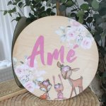 Wooden Name Board In Theme Woodlands Girl Light Soft Rose