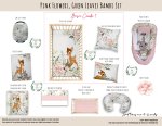 Cot Duvet Bedding Pink Flowers Green Leaves Bambi Set
