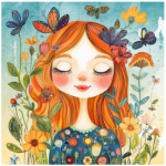 Fabric Paint Cushion Cover Floral Girl