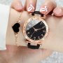 2PCS Quartz Watches For Women Pu Leather Wrist Watch With Black Love Shaped Bracelet Great Gift For Her Mom Girlfriend