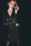 Sequined Wrap Dress - Dark Green