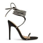 Black Satin Tie Stiletto Sandal