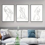 3PCS Abstract Figure Poster Nude Yoga Woman Minimalist Oil Painting Line Body Art Prints Nordic Wall Painting Bedroom Decoration