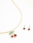 Goldair Gold Cherry Necklace & Red Diamante Earrings Set