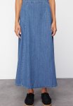 High Waist Midi Modest Denim Skirt - Dark Blue