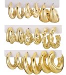 Ifkm 9 Pairs Gold Hoop Earrings Set For Women Hypoallergenic Chunky Chain Twisted Open Hoops Dangle Earring Packs For Birthday P