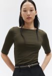 Boat-neck Jersey Top - Dark Khaki Green
