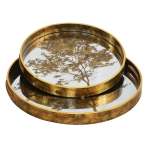 Round Gold Mirror Tray Set - Zebra