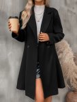 Solid Color Button Front Lapel Neck Coat Elegant Long Sleeve Trench Coat Women's Clothing