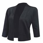 Aamilife Women's 3 4 Sleeve Cropped Cardigans Sweaters Jackets Open Front Short Shrugs For Dresses Black L