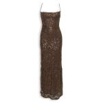 Brown Sequins Cowl Dress