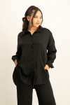 Dani Oversized Satin Shirt - Black - M
