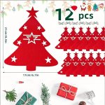 12PCS Cutlery Bag Christmas Theme Placemat Christmas Felt Knife And Fork Set Christmas Tree Fork Spoon Cutlery Bag Decoration Ta