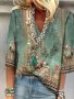 All Over Print V Neck T-Shirt Casual Top For Spring & Fall Women's Clothing