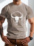Plus Size Round Neck Western Bull Skull Art Pattern Print Short Sleeve Men's T-Shirt Summer Casual Loose Sports Men's Tops Soft