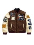 Soly Hux Men's Letter Graphic Color Block Varsity Jacket Long Sleeve Y2K Streetwear Baseball Jacket Brown Graphic XL