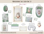 Cot Duvet Bedding Monochrome Sage Green Owl Set