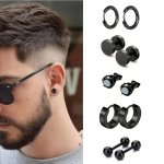 5 Pairs Simple Stainless Steel Round Earrings Punk Style Ear Jewelry For Daily Wear