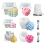 6PCS Silicone Candle Mold Set - 3D Rose Yarn Ball & Bubble Designs For Diy Scented Candles Soap Making & Baking Desserts Candle